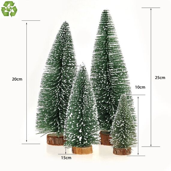 Mini Weihnachtsbaum Künstlicher, 4 Stück Mini Tannenbaum Künstlich mit Schnee-Effek, Weihnachtsdeko Weihnachten Tischdeko DIY Klein Mini Christbaum 10/15/20/25 cm (Grün)