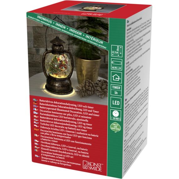 Konstsmide 3497-000 LED Kugellaterne Weihnachtsmann, mit 5h Timer , wassergefüllt, warm weiß, batteriebetrieben, Innen, Weihnachtsmann Szene, Ø 12.7 cm, Bunt