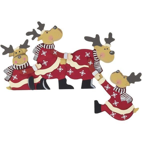 khevga Weihnachtsdeko Purzelnde Elche für Türrahmen-Deko aus Holz (Purzelnde Elche)