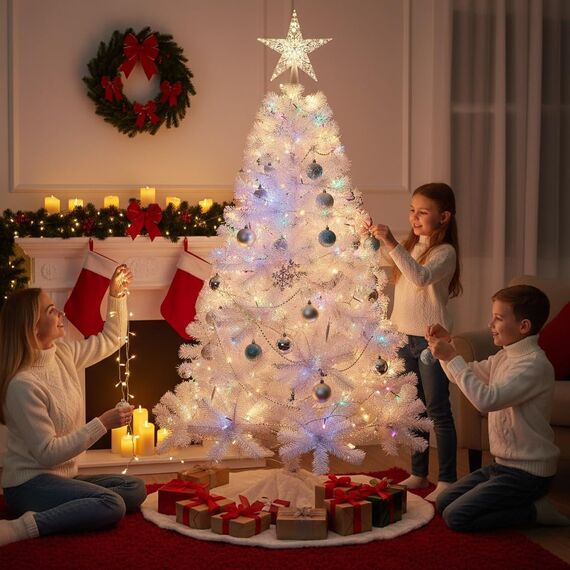 7ft/210cm Künstlichen Weihnachtsbaum Alaskan Pine Weiß 800 Spitzen Xmas Home Dekorationen 2,1m, Metallständer