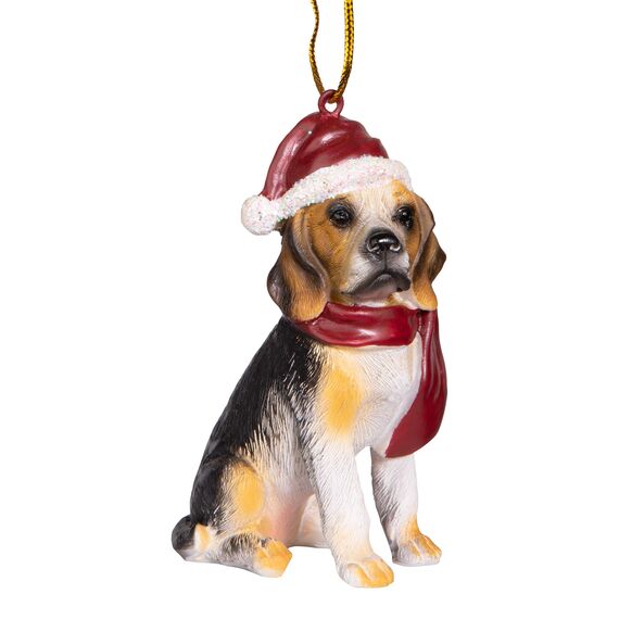 Design Toscano Beagle Festlicher Hund Weihnachtsbaumornament Weihnachtsdeko, Polyresin, vollfarbe, 8 cm