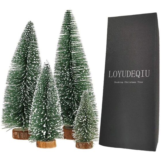 Mini Weihnachtsbaum Künstlicher, 4 Stück Mini Tannenbaum Künstlich mit Schnee-Effek, Weihnachtsdeko Weihnachten Tischdeko DIY Klein Mini Christbaum 10/15/20/25 cm (Grün)
