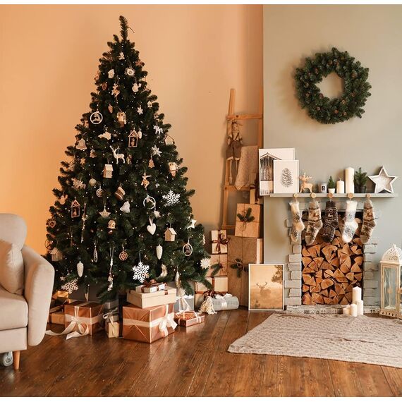 RS Trade HXT 24019 180 cm Pop-Up Schnellaufbau Weihnachtsbaum (Ø ca. 124 cm) mit 1871 Spitzen PE/PVC künstlich, schwer entflammbar, unechter Tannenbaum inkl. Christbaum Ständer aus Metall
