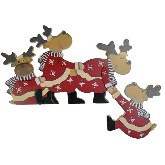 khevga Weihnachtsdeko Purzelnde Elche für Türrahmen-Deko aus Holz (Purzelnde Elche)