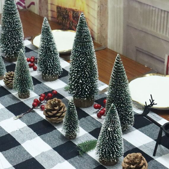Mini Weihnachtsbaum Künstlicher, 4 Stück Mini Tannenbaum Künstlich mit Schnee-Effek, Klein Mini Christbaum 10/15/20/25 cm (Grün)