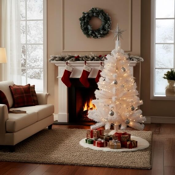 Künstlicher Weihnachtsbaum weiß inklusive Metall Ständer - 90 cm - Kunst Tannenbaum mit Baumständer klappbar - Weihnachtsdeko Christbaum Schneetanne Weihnachtstanne Kunstschnee Tanne unecht