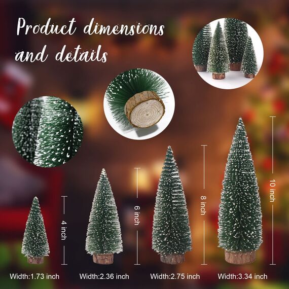 Mini Weihnachtsbaum Künstlicher, 4 Stück Mini Tannenbaum Künstlich mit Schnee-Effek, Weihnachtsdeko Weihnachten Tischdeko DIY Klein Mini Christbaum 10/15/20/25 cm (Grün)