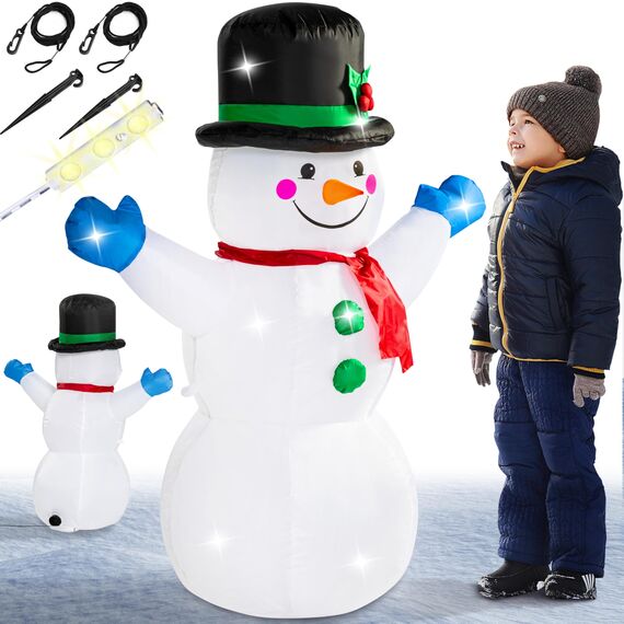 MONZANA® Aufblasbarer Schneemann XL 120cm LED Beleuchtet Befestigungsmaterial IP44 Außen Witterungsbeständig Weihnachtsdeko Weihnachtsfigur Christmas