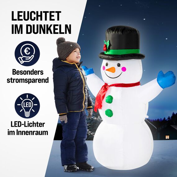 MONZANA® Aufblasbarer Schneemann XL 120cm LED Beleuchtet Befestigungsmaterial IP44 Außen Witterungsbeständig Weihnachtsdeko Weihnachtsfigur Christmas