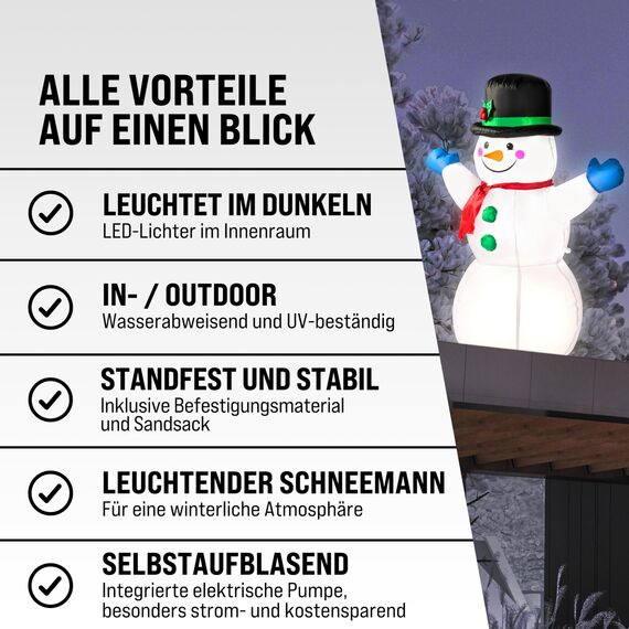 MONZANA® Aufblasbarer Schneemann XL 120cm LED Beleuchtet Befestigungsmaterial IP44 Außen Witterungsbeständig Weihnachtsdeko Weihnachtsfigur Christmas