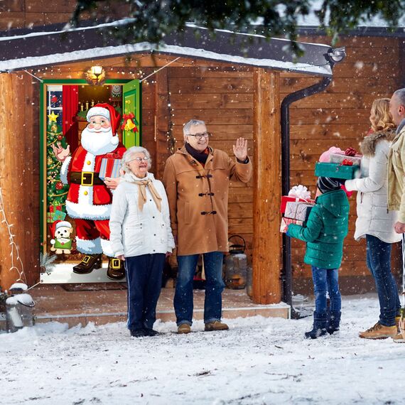 Weihnachten Tür Abdeckung Dekoration Weihnachtsmann Decke Hängen Banner Hintergrund Banner für Feiertag Weihnachten Deko (Rot)