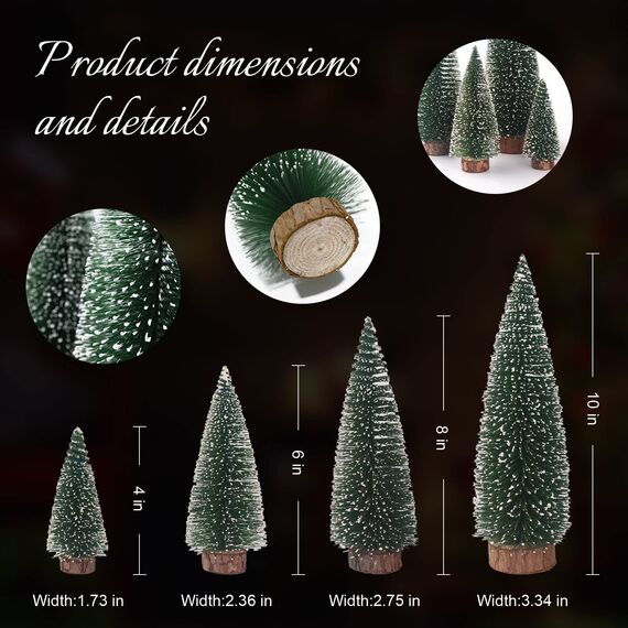 Mini Weihnachtsbaum Künstlicher, 4 Stück Mini Tannenbaum Künstlich mit Schnee-Effek, Klein Mini Christbaum 10/15/20/25 cm (Grün)