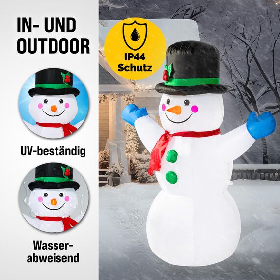 MONZANA® Aufblasbarer Schneemann XL 120cm LED Beleuchtet Befestigungsmaterial IP44 Außen Witterungsbeständig Weihnachtsdeko Weihnachtsfigur Christmas