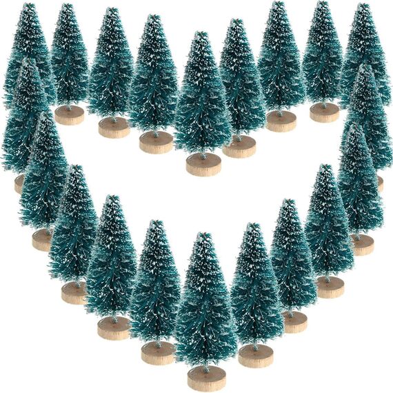 Sunreek 24 Stück künstliche Mini Weihnachten Sisal Schnee Frost Bäume, Kunststoff Winter Schnee Ornamente Bäume