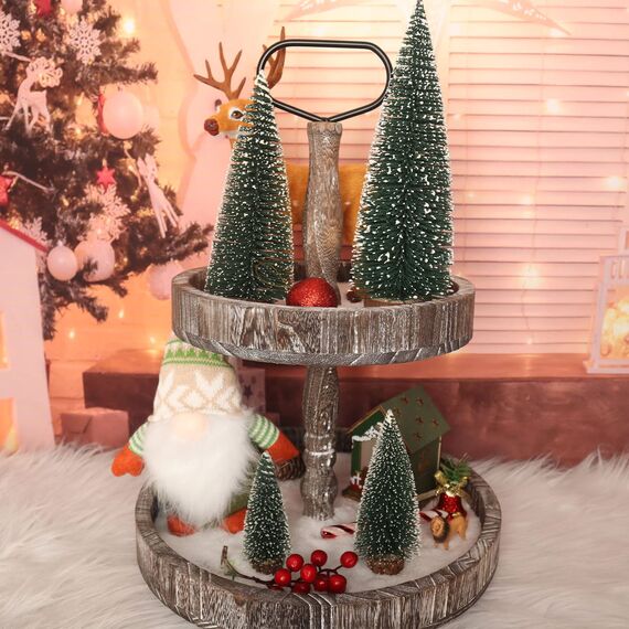 Mini Weihnachtsbaum Künstlicher, 4 Stück Mini Tannenbaum Künstlich mit Schnee-Effek, Klein Mini Christbaum 10/15/20/25 cm (Grün)