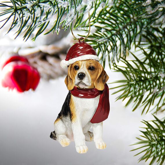 Design Toscano Beagle Festlicher Hund Weihnachtsbaumornament Weihnachtsdeko, Polyresin, vollfarbe, 8 cm