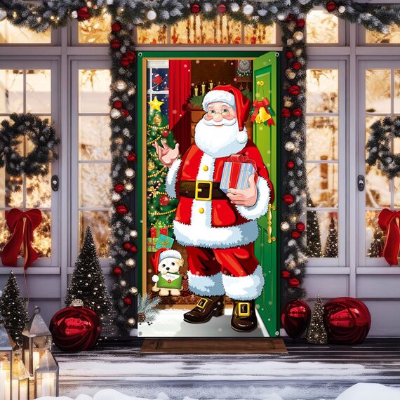Weihnachten Tür Abdeckung Dekoration Weihnachtsmann Decke Hängen Banner Hintergrund Banner für Feiertag Weihnachten Deko (Rot)