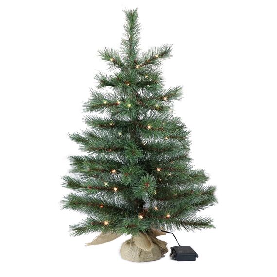 Gartenpirat Künstlicher Weihnachtsbaum 60 cm mit Drahtlichterkette 60 LED warmweiß Christbaum kiefernähnlich mit Frosteffekt beleuchtet batteriebetrieben