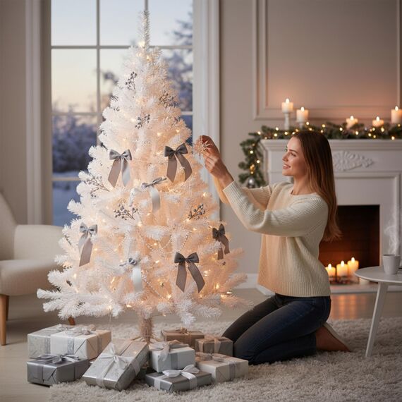 Künstlicher Weihnachtsbaum weiß inklusive Metall Ständer - 90 cm - Kunst Tannenbaum mit Baumständer klappbar - Weihnachtsdeko Christbaum Schneetanne Weihnachtstanne Kunstschnee Tanne unecht