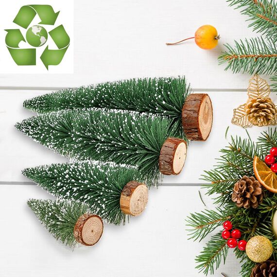 Mini Weihnachtsbaum Künstlicher, 4 Stück Mini Tannenbaum Künstlich mit Schnee-Effek, Weihnachtsdeko Weihnachten Tischdeko DIY Klein Mini Christbaum 10/15/20/25 cm (Grün)