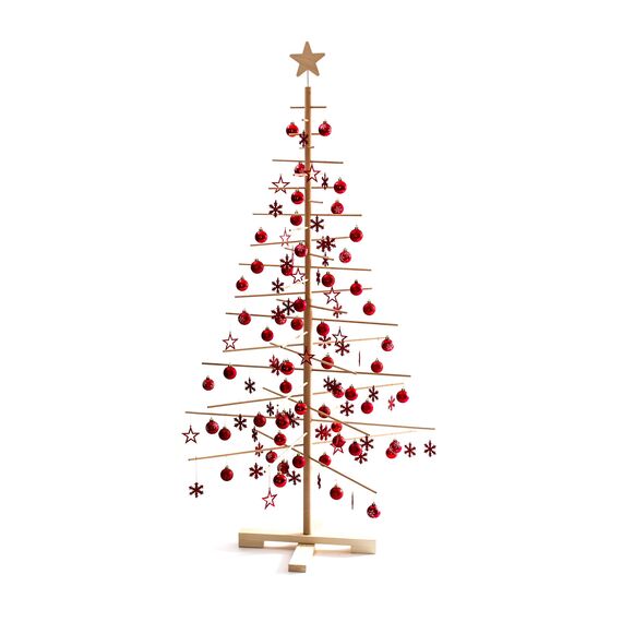 xmas3, Künstlicher Weihnachtsbaum aus echtem Holz. Kräftig, Platzsparend, Nachhaltig und Einfach. Perfekte Weihnachtsbaum Alternative. 100 x 100 x 190 cm, 28 Ästen.