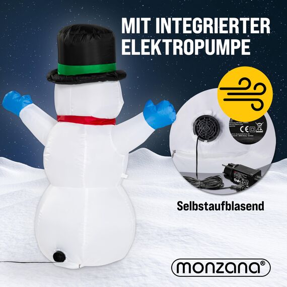 MONZANA® Aufblasbarer Schneemann XL 120cm LED Beleuchtet Befestigungsmaterial IP44 Außen Witterungsbeständig Weihnachtsdeko Weihnachtsfigur Christmas