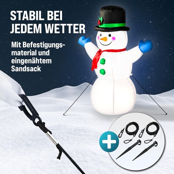 MONZANA® Aufblasbarer Schneemann XL 120cm LED Beleuchtet Befestigungsmaterial IP44 Außen Witterungsbeständig Weihnachtsdeko Weihnachtsfigur Christmas