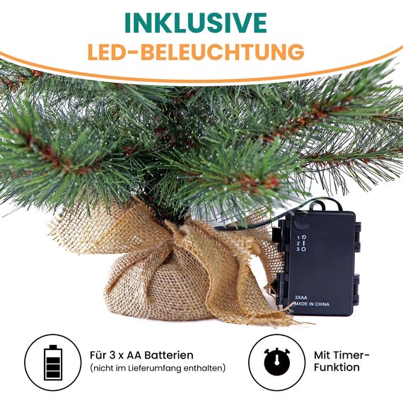 Gartenpirat Künstlicher Weihnachtsbaum 60 cm mit Drahtlichterkette 60 LED warmweiß Christbaum kiefernähnlich mit Frosteffekt beleuchtet batteriebetrieben