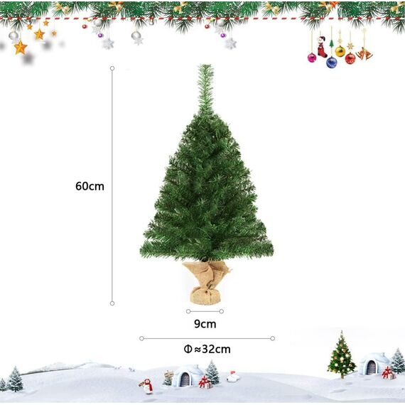 SALCAR 60 cm Kleiner künstlicher Weihnachtsbaum mit Zementbasis – für Weihnachtsdekoration im Innenbereich, ideal als Tischbaum