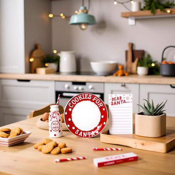 Pearhead Christmas Cookies for Santa Plate, Milk Jug and Dear Notepad Set, Gift For Kids, Holiday Decor