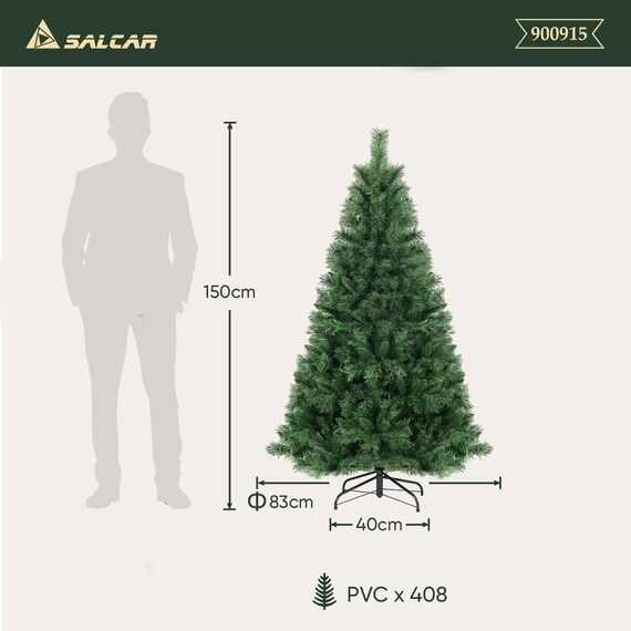 SALCAR Künstlicher Weihnachtsbaum 150 cm, Tannenbaum Künstlich mit Handschuhen und Metallständer, Christbaum als Weihnachtsdeko Innen