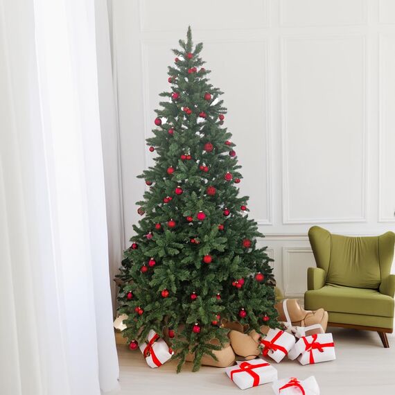 RS Trade 19001 Spessarttanne 100% PVC 270 cm Weihnachtsbaum künstlich (Ø ca.170 cm) 2934 Spitzen und Schnellaufbau Klappsystem, schwer entflammbar, unechter Tannenbaum inkl. Christbaum Ständer