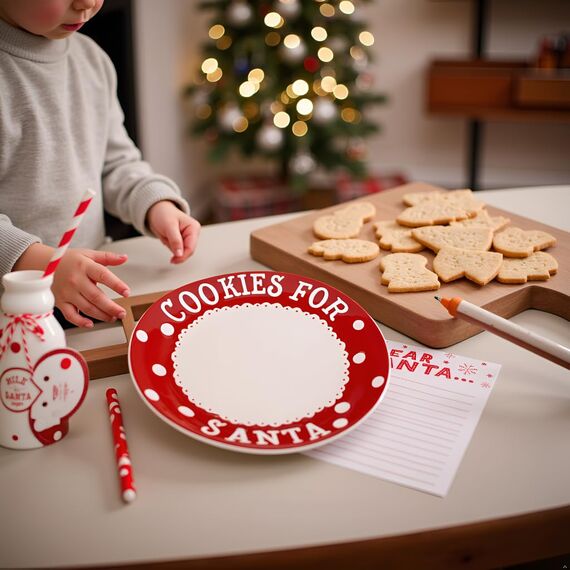 Pearhead Christmas Cookies for Santa Plate, Milk Jug and Dear Notepad Set, Gift For Kids, Holiday Decor