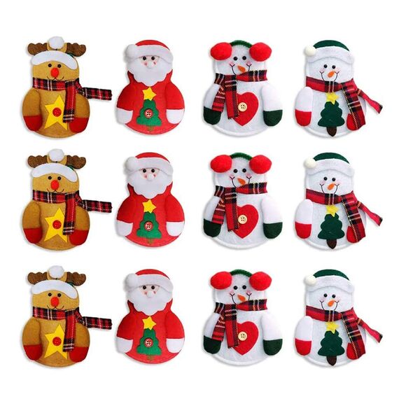 CHBOP 3 x 4 Stück Weihnachten Bestecktasche Besteckbeutel Besteckhalter Weihnachtsdeko tischdeko Rentier Schneemann Weihnachtsmann insgesamt