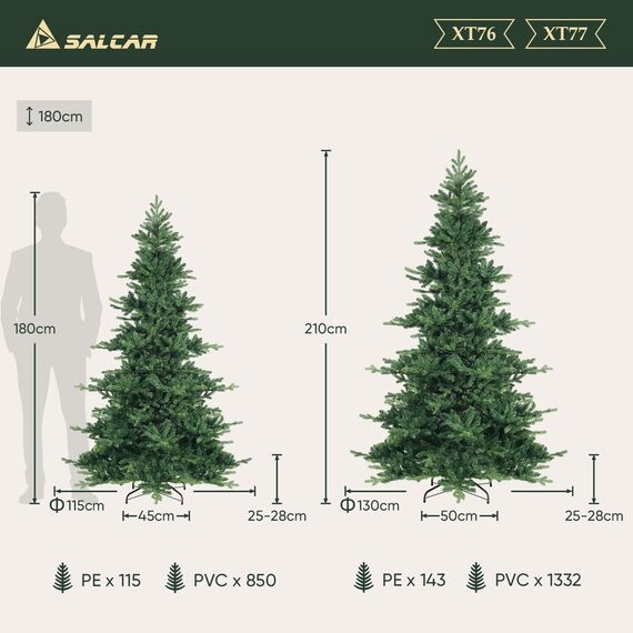 SALCAR Künstlicher Weihnachtsbaum 210 cm, Tanne, PVC and PE, Klapp-Schirmsystem, 130 cm Durchmesser
