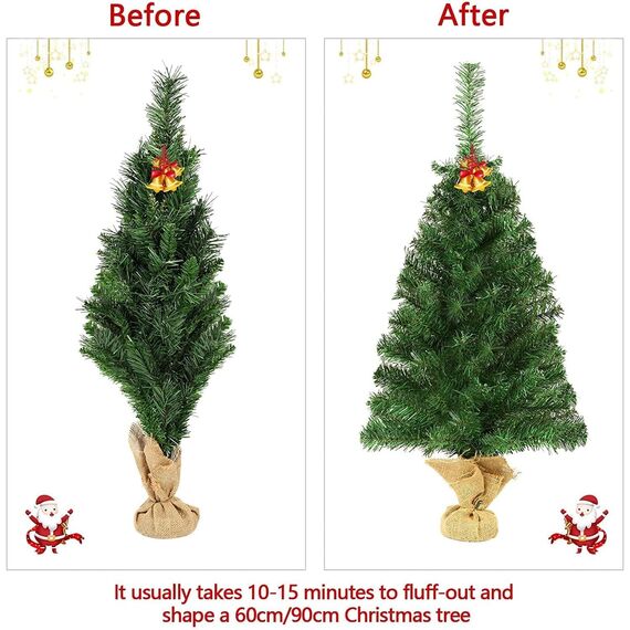 SALCAR 60 cm Kleiner künstlicher Weihnachtsbaum mit Zementbasis – für Weihnachtsdekoration im Innenbereich, ideal als Tischbaum