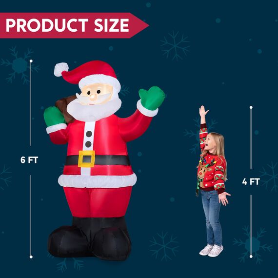 Joiedomi 1.8M/ 6FT Weihnachten aufblasbare Santa mit Geschenk-Sack, Blow Up Xmas aufblasbare Dekorationen mit Build in LEDs für Weihnachtsdekoration, Yard Outdoor Garden Lawn Winter Dekorationen