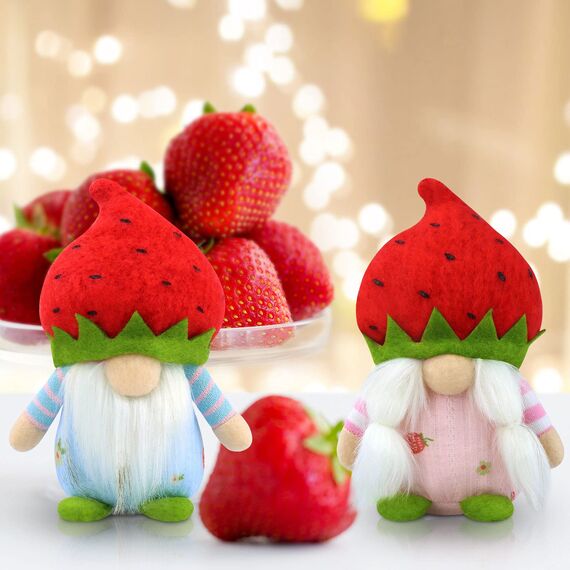 Gehydy 2er Set Frühlingdeko Wichtel Erdbeere Dekoration Wichtel Figuren Bauernhaus Decorations Zubehör für Home Küche