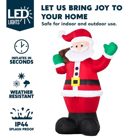 Joiedomi 1.8M/ 6FT Weihnachten aufblasbare Santa mit Geschenk-Sack, Blow Up Xmas aufblasbare Dekorationen mit Build in LEDs für Weihnachtsdekoration, Yard Outdoor Garden Lawn Winter Dekorationen