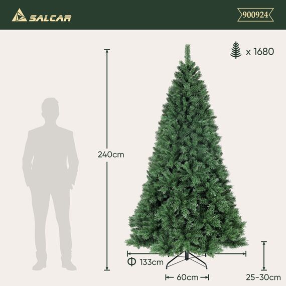 SALCAR Weihnachtsbaum Künstlich 240 cm, Künstlicher Tannenbaum mit Handschuhen und Metallständer, Christbaum als Weihnachtsdeko Innen