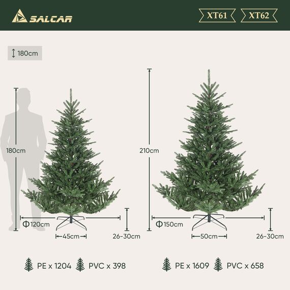 SALCAR Künstlicher Weihnachtsbaum 180 cm mit naturgetreuen Spritzguss-Elementen, Schnellaufbau durch Klapp-Schirmsystem, künstlicher Tannenbaum (Durchmesser ca. 120 cm, extra groß)