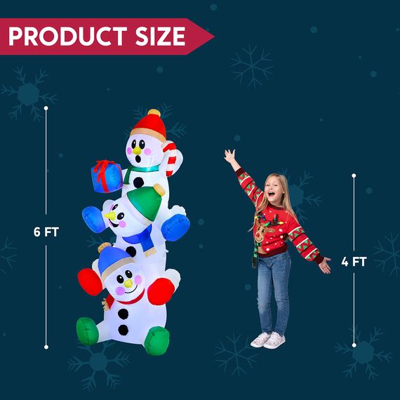 Joiedomi 1.8M/ 6FT Weihnachten aufblasbare gestapelt Schneemann mit eingebauten LEDs Blow Up Schlauchboote für Xmas Party, Home Indoor Outdoor Yard Garden Lawn Winter-Dekor