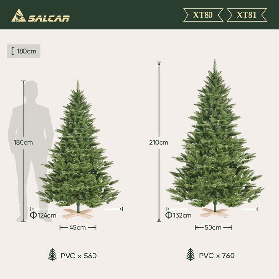 SALCAR Künstlicher Weihnachtsbaum 2,1 m, Tannenbaum Künstlich mit 760 Spitzen und Klapp-Schirmsystem, Grün Tannenbaum Christbaum mit Holzständer, φ132 cm übergroßer Baumdurchmesser