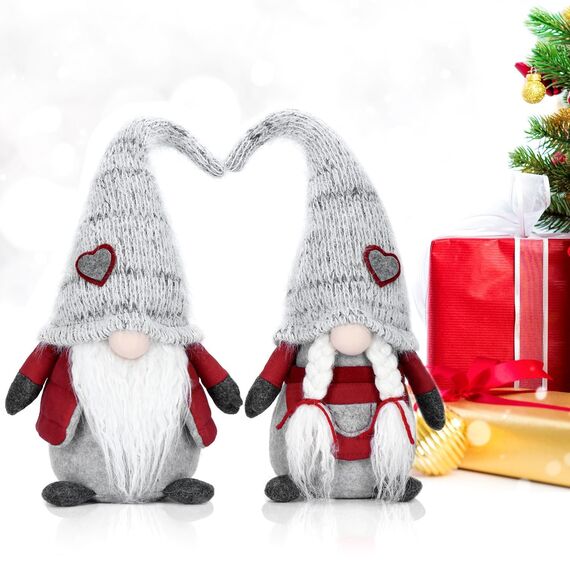 EKARSEN Handgemachte Paar Wichtel Gnom süße Skandinavische Tomte Weihnachtsdeko Puppen für Weihnachten Neujahr Ostern Valentinstag
