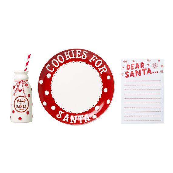 Pearhead Christmas Cookies for Santa Plate, Milk Jug and Dear Notepad Set, Gift For Kids, Holiday Decor
