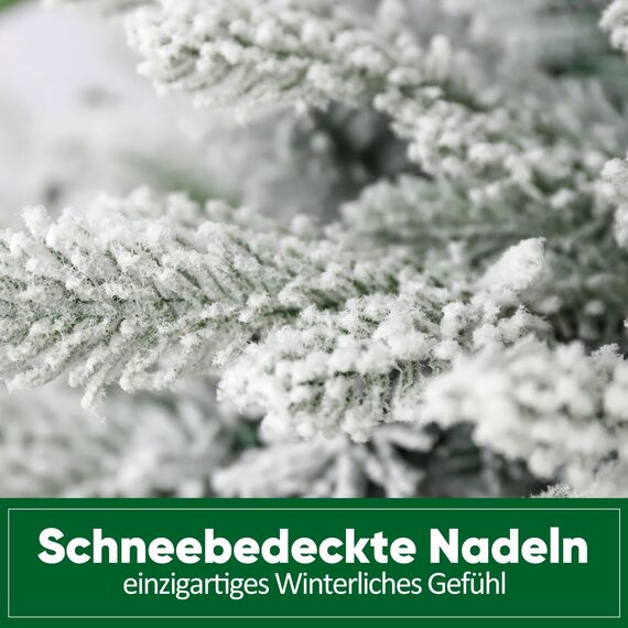 SALCAR Weiss Künstlicher Weihnachtsbaum mit Beleuchtung 180 cm, Schnee Tannenbaum Künstlich mit 330 LED, Handschuhen, Holzständer