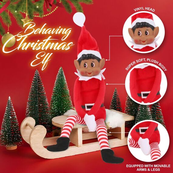 Elves Behavin Badly Elf Of Colour mit Vinyl-Gesicht und weichem Körper, 30,5 cm (12 Zoll) – Weihnachtselfe (braune Elfe), Einheitsgröße
