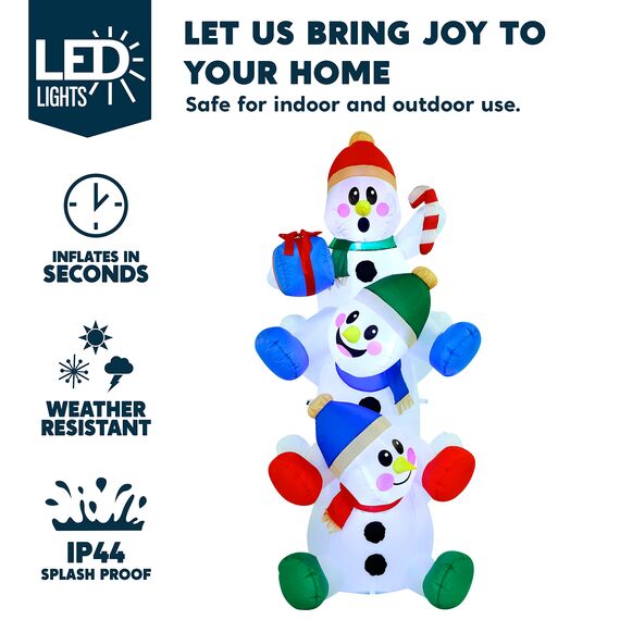 Joiedomi 1.8M/ 6FT Weihnachten aufblasbare gestapelt Schneemann mit eingebauten LEDs Blow Up Schlauchboote für Xmas Party, Home Indoor Outdoor Yard Garden Lawn Winter-Dekor