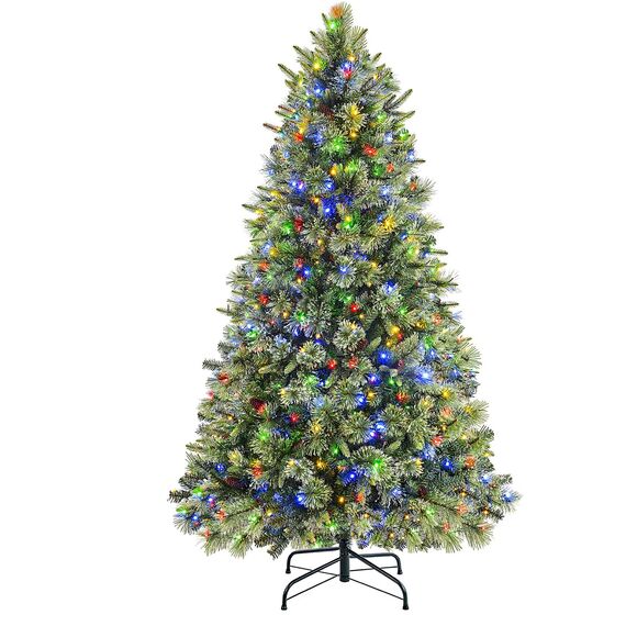 SHareconn 198cm Weihnachtsbaum Künstlich Scharnier Weihnachtsbaum mit Beleuchtung 350 Warmweißen und Mehrfarbigen Lichtern,1397 Zweigspitzen und Faltbarem Metallständer,Pine Frucht Perfekte Dekoration