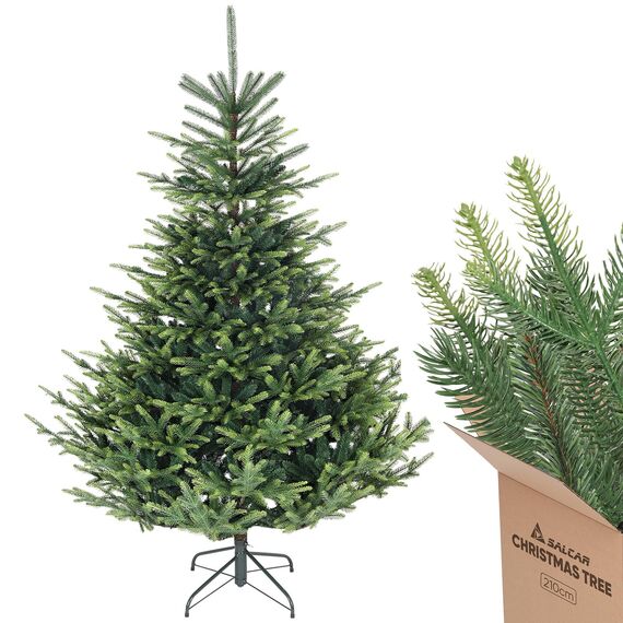 SALCAR Künstlicher Weihnachtsbaum 210 cm, Naturgetreuer Tannenbaum Künstlich mit Klapp-Schirmsystem, PVC und PE Weihnachts Baum, Metall Christbaum Ständer